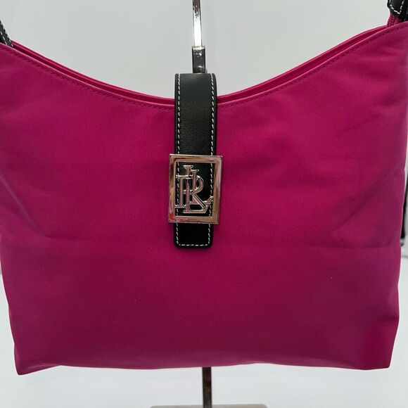 Ralph‎ Lauren Hot Pink Thick Nylon And Leather Shoulder Bag - Picture 2 of 13